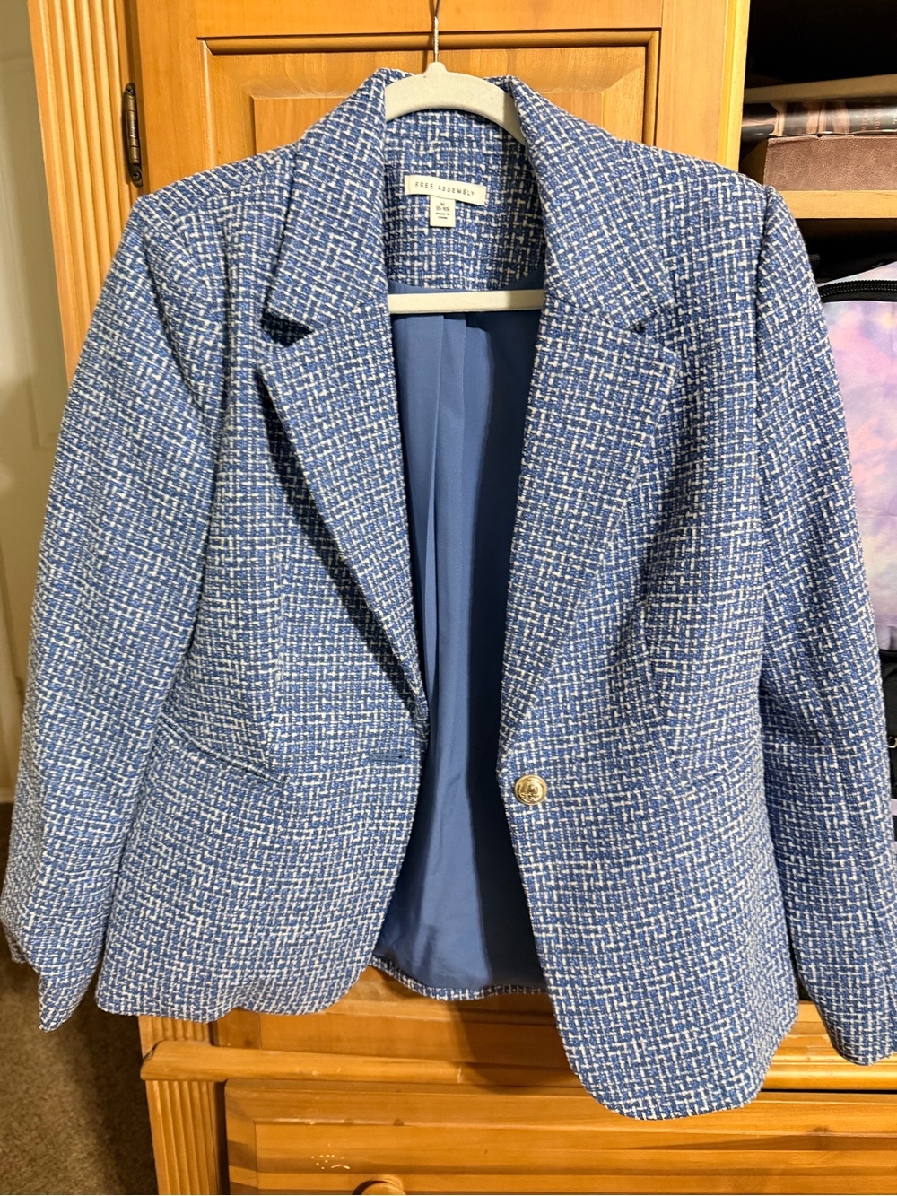 Chunky Blue Tweed Single-Button Blazer by Ann Taylor